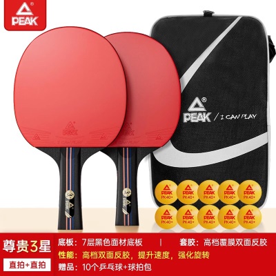 【进阶版三星级】短柄直拍两支（7层黑色面材底板）+送10个球+3星原装拍包