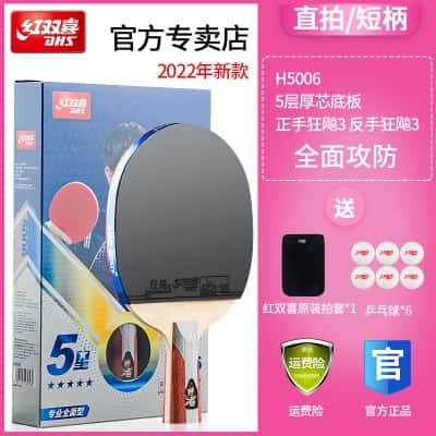 H5星1支【直拍双面反胶】送乒乓球/拍套