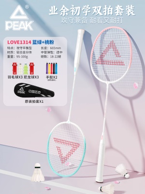 白蓝绿-樱花粉（3尼龙球3羽毛球2手胶1拍套）