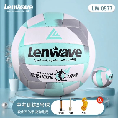 花式排球5号蓝色+气筒+气针网兜