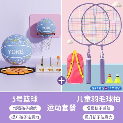 健身运动两件套（雾霾蓝5号篮球+紫色羽毛球拍)-需要换篮球颜色联系客服备注