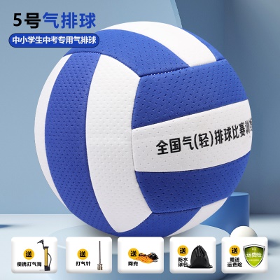 5号气排球蓝白送气筒 气针网兜球包