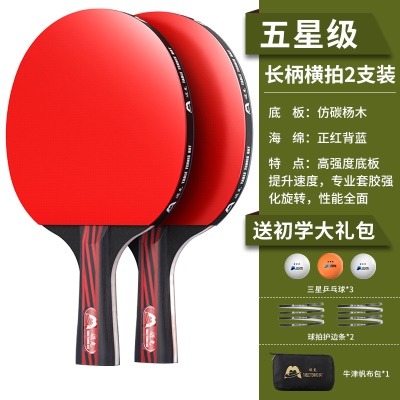 【五星级】长柄横拍两支，送3个三星球+护边条+拍包