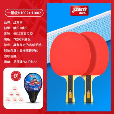 入门级：一星级双拍【横拍+横拍】送6球+拍包