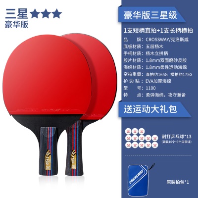 【豪华版三星级2支装】1长柄1短柄-送13个球、拍包