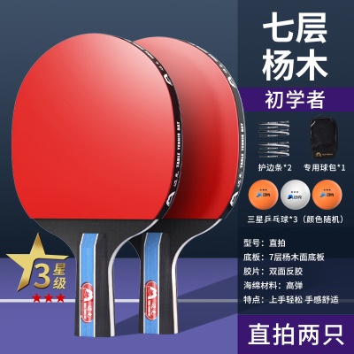 【三星级】短柄直拍2支/送3个3星球+手提包+护边条