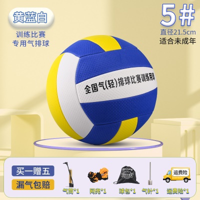 【5号气排球】黄白蓝送送球包+充气三件套