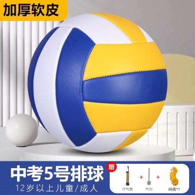 5号中考黄蓝白【升级加厚】送气筒+网兜+气针