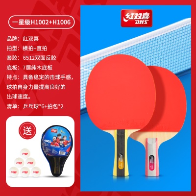 入门级：一星级双拍【横拍+直拍】送6球+拍包