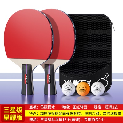 【三星级】短柄直拍一对（送拍包+13个黄色乒乓球）