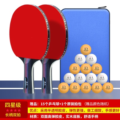 【四星级】长柄横拍两支+15球+1拍包