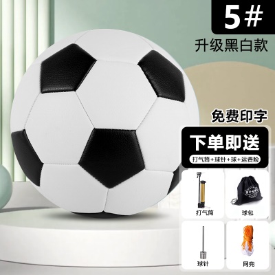【5号TPU机缝】真皮质感黑白【12岁以上标准球】送球包+充气三件套