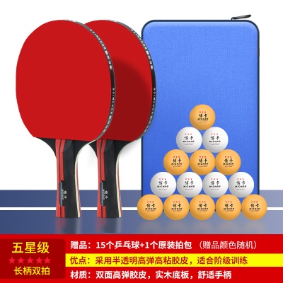 【五星级】长柄横拍两支+15球+1拍包