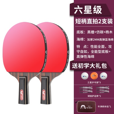 【六星级-黑檀木】短柄直拍两支，送3个三星球+护边条+拍包