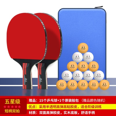 【五星级】短柄直拍两支+15球+1拍包