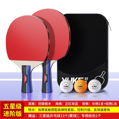 【五星级】长柄+短柄混拍一对（送拍包+13个黄色乒乓球）