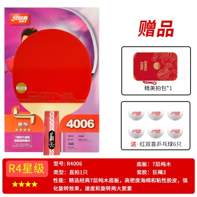 四星级【直拍1支R4006】送6球+拍套