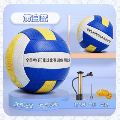 超轻气排球【5号黄白蓝】中小学生 送气针气筒网兜